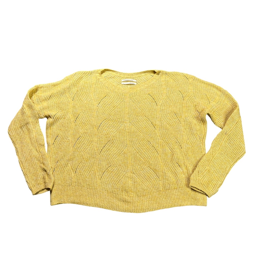 Anthropologie Wool Blend Leaf Pointelle Knit Boho Sweater Women's‎ Small Yellow